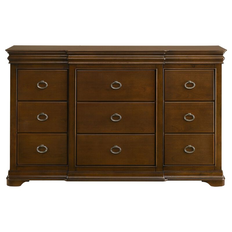 Gravis Wide Dresser Chest, 9 Drawers and 2 Hidden Drawers, Cherry Brown image number 2