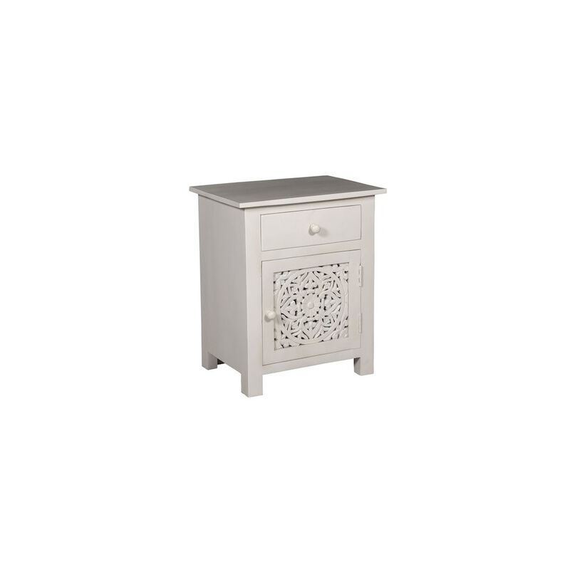 Porter Designs Bali Solid Hand Carved Wood Nightstand, White image number 0