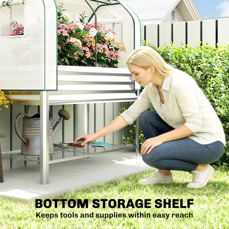 Hivvago Metal Raised Planter with Greenhouse Cover and Shelf image number 6