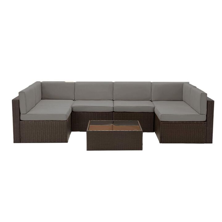 Mondawe 7-Pieces PE Rattan Wicker All Weather Patio Furniture Sectional Set Outdoor Lawn Conversation Sets