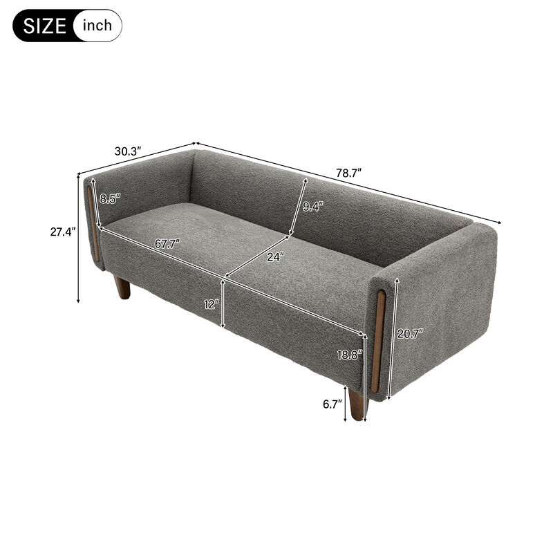 Merax Modern 3-Seater Boucle Sofa with Wood Accent Armrests & Solid Rubberwood Legs image number 3