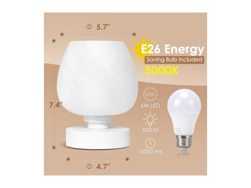 Dimmable LED Glass Table Lamp For Bedroom Nightstand Bedside Bulbs Included image number 3