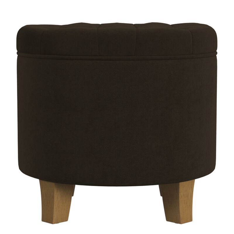 Wes Round Storage Ottoman, Chocolate Brown Velvet, Hardwood, 19 Inch image number 1