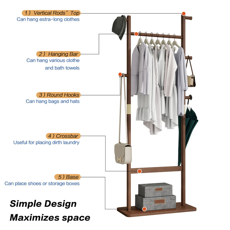 GOODSILO Freestanding Solid Wood Coat Rack Durable Garment Storage Hanger Easy to Assemble for Entryway Bedroom Living Room Holds Coats Hats Scarves and Bags image number 5
