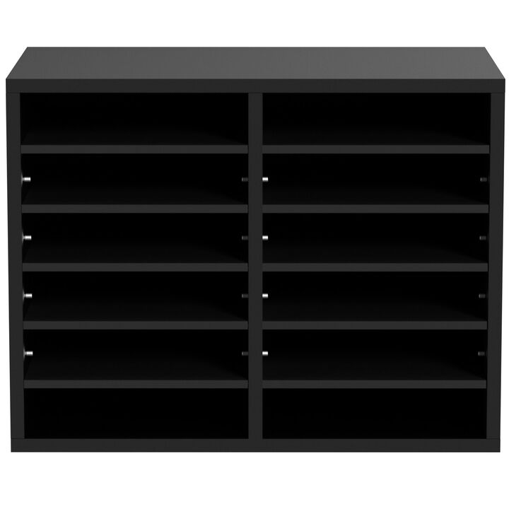 Desktop Literature Organizer with 12 Storage Slots, Wood Mail Sorter for Home Office Supplies-Black