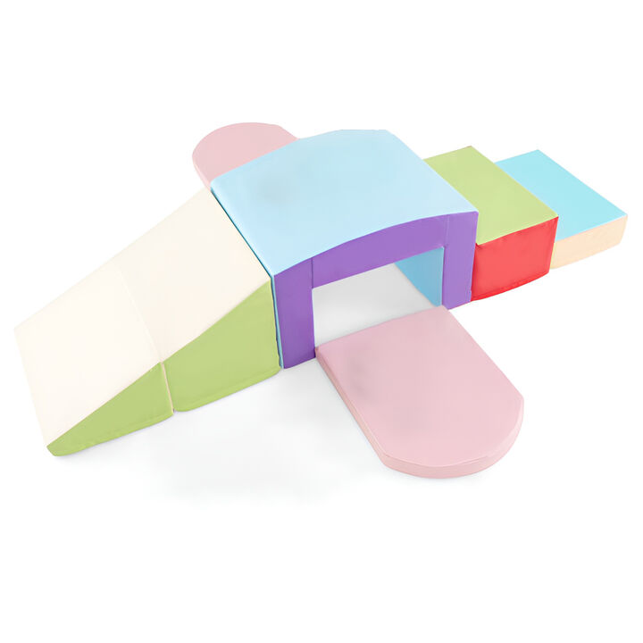 Toddler Soft Play 6-Piece Foam Climbing Blocks with Crawl Tunnel