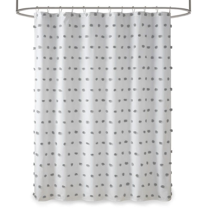 Gracie Mills Albert Polka Dots Casual Shower Curtain with All over pom pom