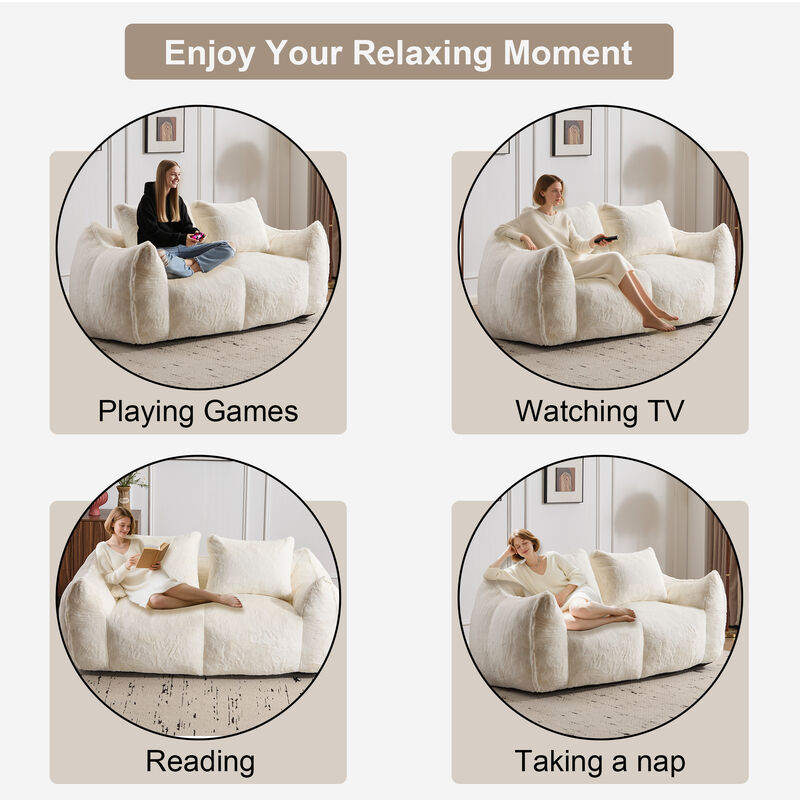 Whisen Giant Bean Bag Couch Ultra Soft Fluffy Loveseat Oversized Chase Lounge Chair with Pillows image number 7
