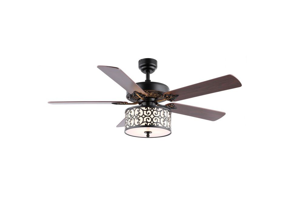 Paolo 3-Light Farmhouse Industrial Iron Scroll Drum Shade LED Ceiling Fan With Remote
