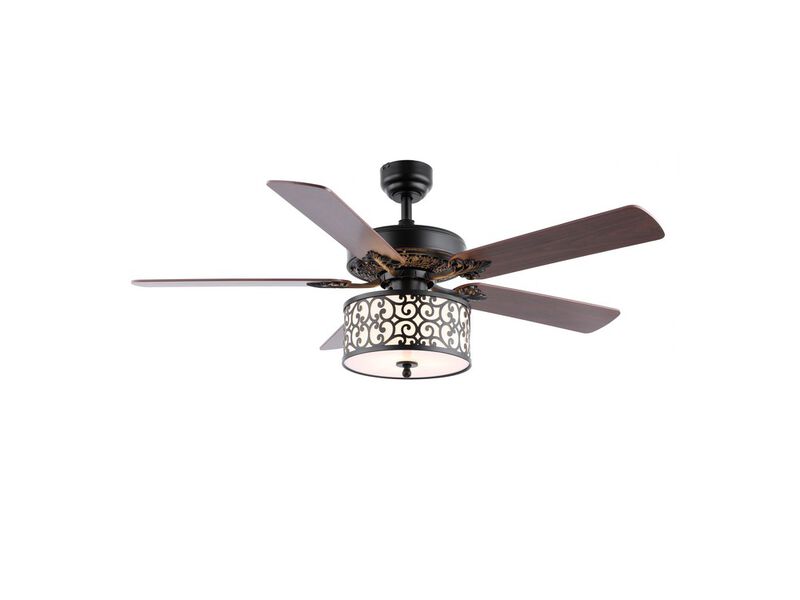 Paolo 3-Light Farmhouse Industrial Iron Scroll Drum Shade LED Ceiling Fan With Remote