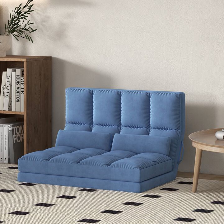 Convertible Recliner Sofa, Folding Floor Sofa Chair with Adjustable Backrest and Headrest, Blue