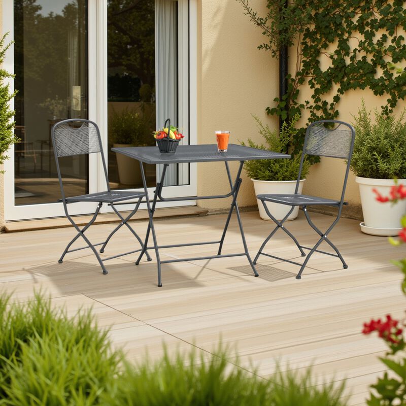 Yoko 3pc Outdoor Breakfast Table and Chairs Set, Foldable, Dark Gray - Benzara