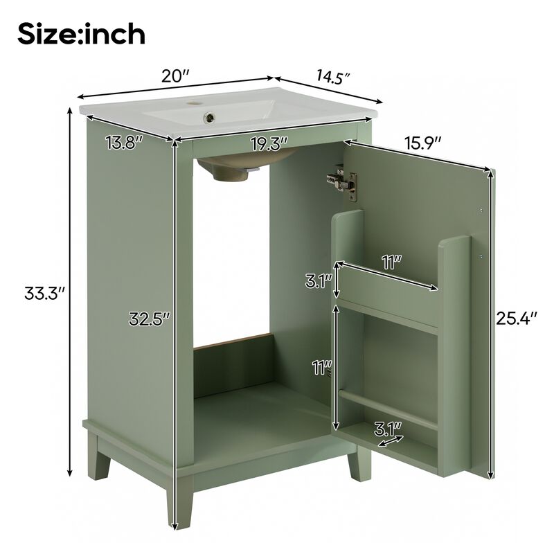 ELEMENT ACE Modern Compact Bathroom Vanity Cabinet with Ceramic Basin and Ample Storage Space image number 2