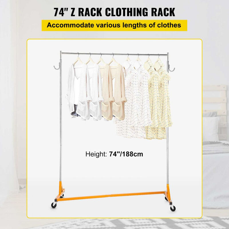 Industrial Z Base Garment Rack Set of 3, Height Adjustable Rolling Clothing Rack with Wheels-Orange image number 6