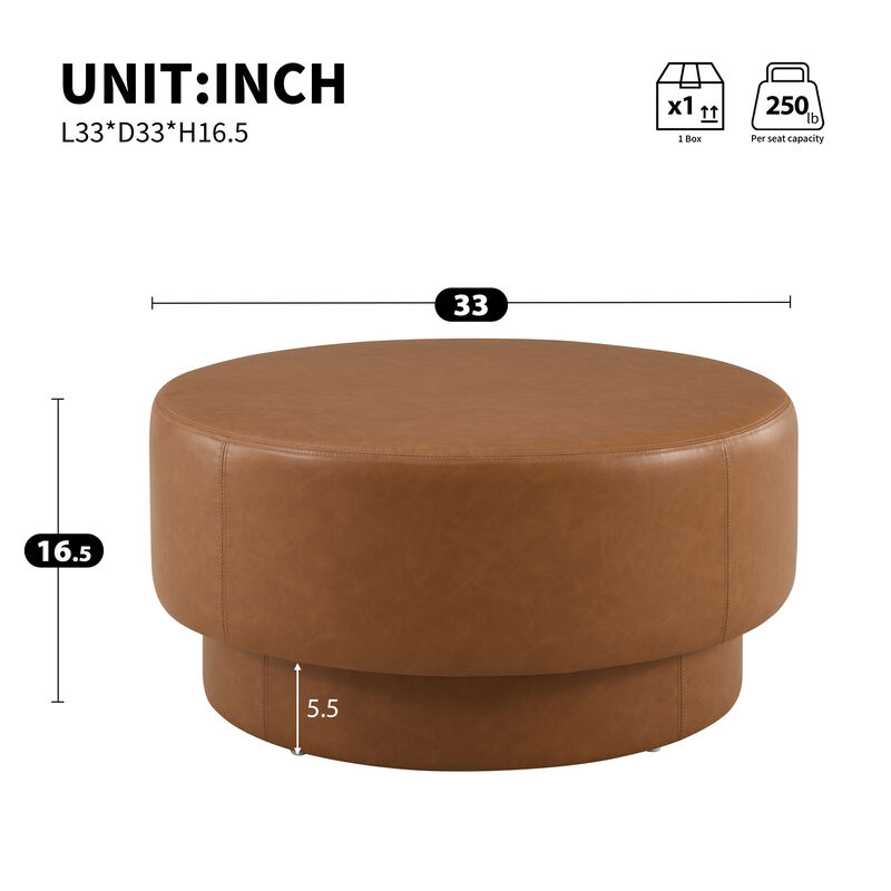 Merax Plush Velvet Round Ottoman with Two-Level Silhouette, Wide 33" Surface, Sturdy Frame image number 2