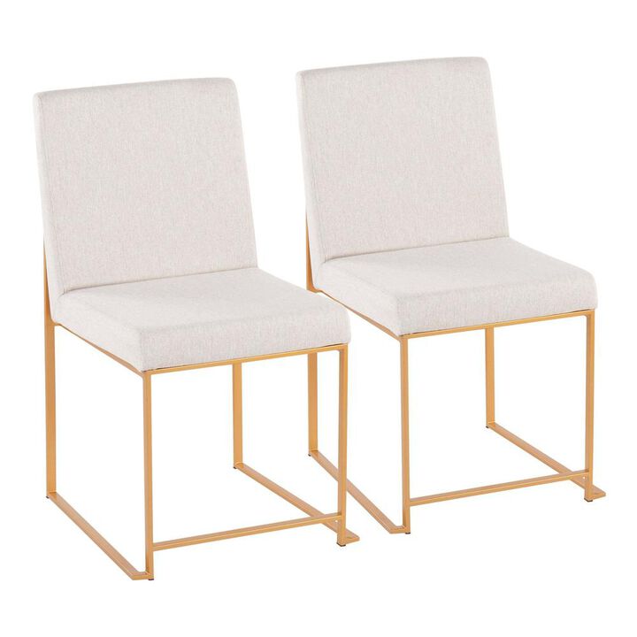 LumiSource Gold Steel, Beige Fabric High Back Fuji Dining Chair - Set of 2