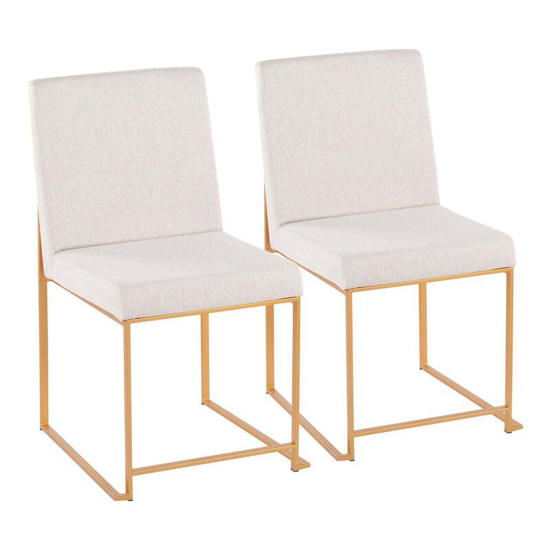 LumiSource Gold Steel, Beige Fabric High Back Fuji Dining Chair - Set of 2