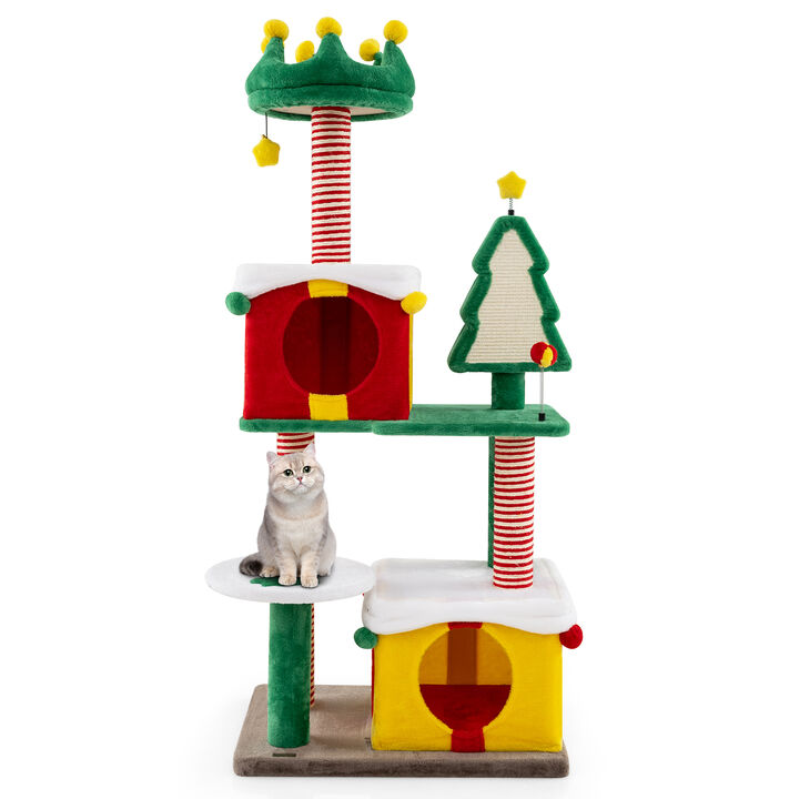 Cute Christmas Cat Tree Cat Tower for Indoor Cats with Scratching Posts and Carpet