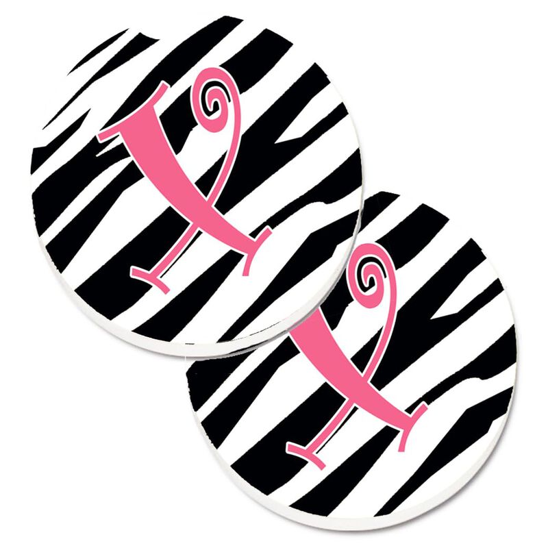 Caroline's Treasures Monogram Initial x Zebra Stripe & Pink Set of 2 Cup Holder Car Coasters CJ1037-XCARC, 2.56, Multicolor