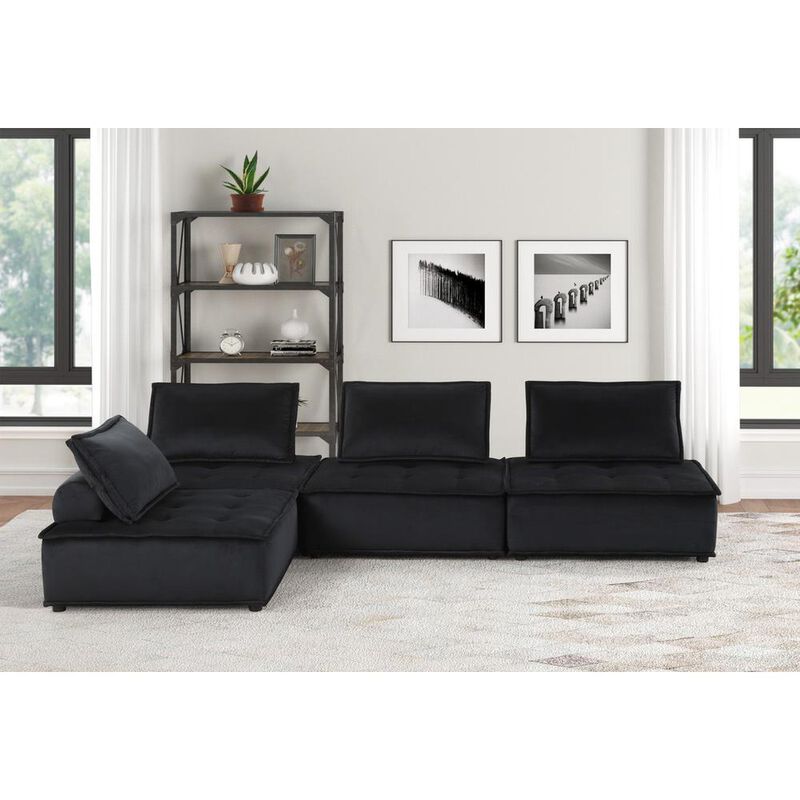 Lilola Home Anna Black Velvet 4 Pc Sectional Sofa