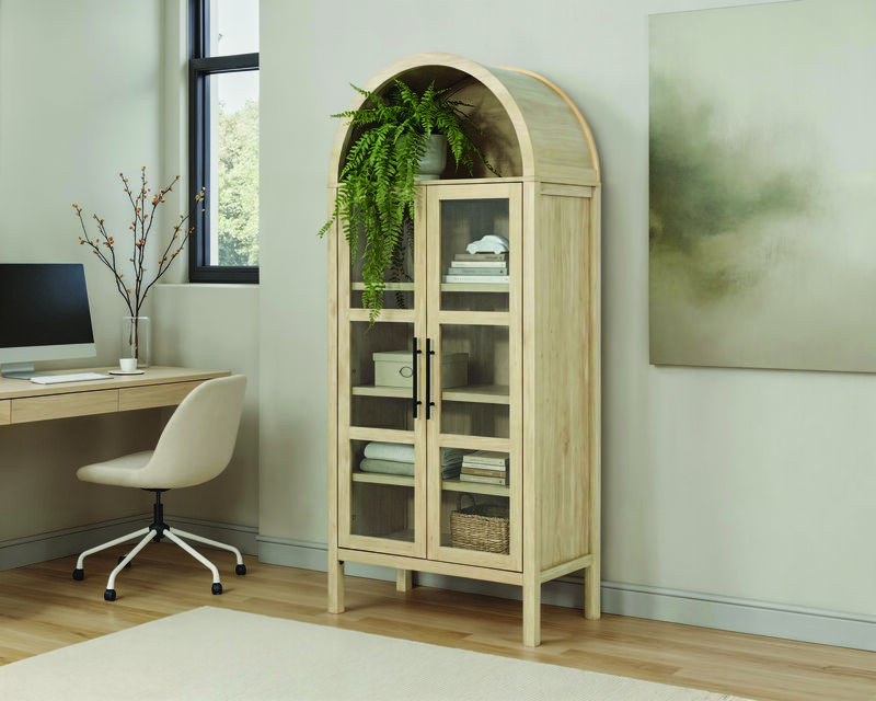 Tall Arched Glass Front Storage Cabinet, Multi‑Purpose Display Cabinet with Adjustable Shelves image number 1