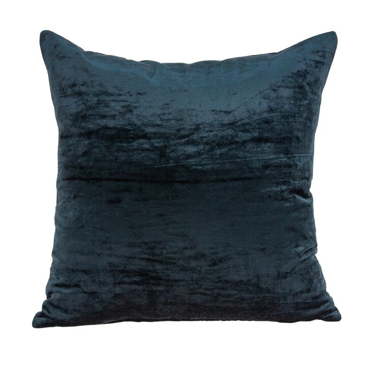 18" Solid Dark Blue Handloomed Cotton Velvet Square Throw Pillow