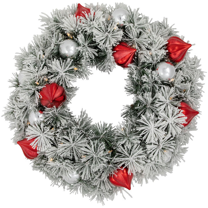 Pre-Lit Snowy Bristle Pine Christmas Wreath  24-Inch  Warm White and Multi LED Lights