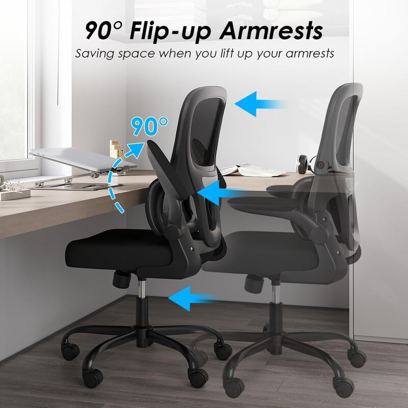 Petrimins Layered-Back Office Chair with Lumbar Support, Adjustable Height, Back Pain Friendly Task Chair with Flip-Up Armrests for Home, Office image number 5