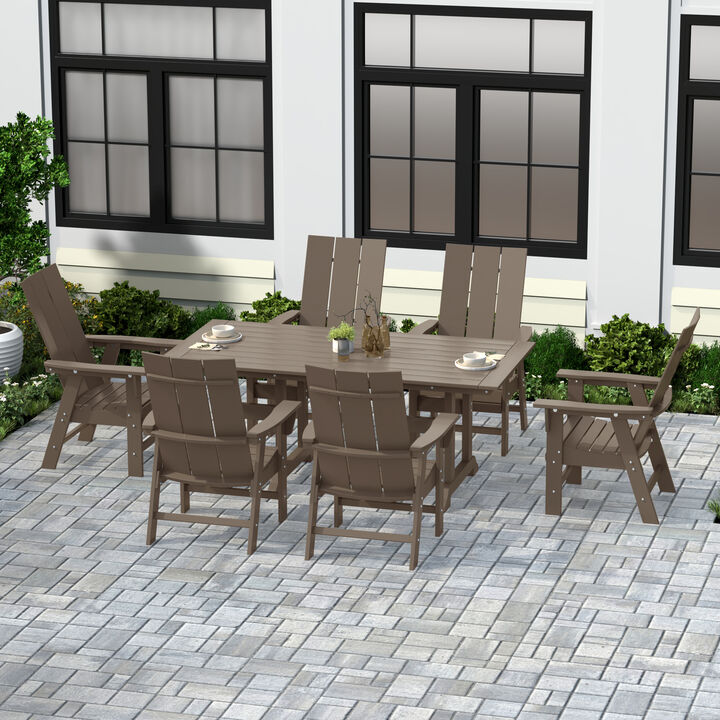WestinTrends 7 Piece Outdoor Patio Dining Table and Modern Adirondack Armchair Set