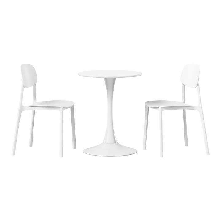 WestinTrends 3-Piece Outdoor Round Metal Patio Dining Table Set With Stackable Resin Patio Side Chairs