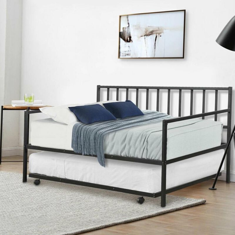 Hivvago Twin size Black Metal Daybed with Roll-out Trundle Bed Frame