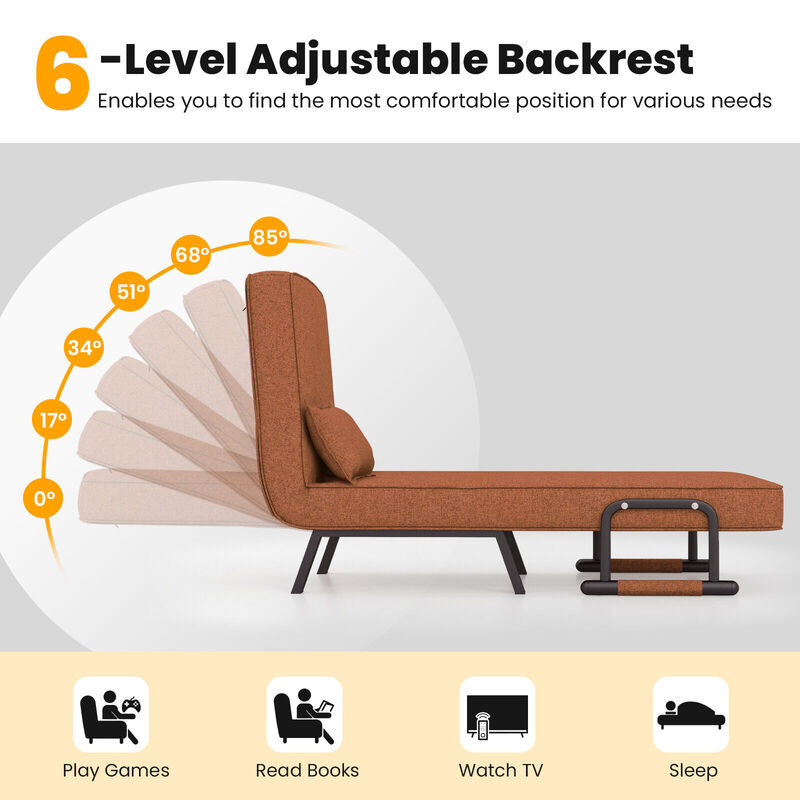 Folding 6 Position Convertible Sleeper Bed Armchair Lounge Couch with Pillow