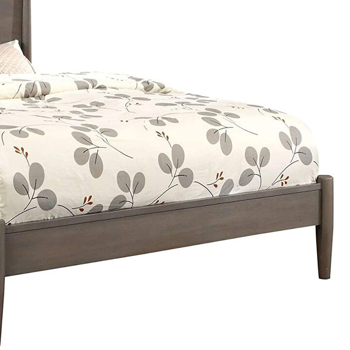 Mid Century Modern Wood Queen Bed with Round Tapered Legs, Gray