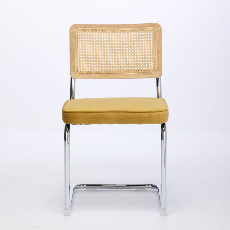 Whisen 2-Piece Mid Century Dining Chairs, Velvet Upholstered with Cane Back & Chrome Base, Cantilever Design for Kitchen image number 0