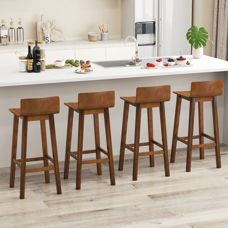 Set of 2 Wood Bar Stools with Solid Back and Seat – Counter Height Dining Chairs