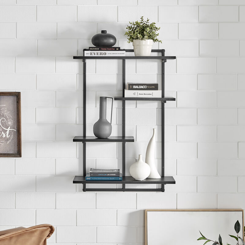 Rhodes 4 Tier Modern Floating Windowsill Wall Shelf Unit with Metal Frame