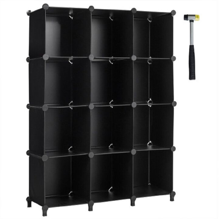 12 Plastic Cube Storage Organizer -Black