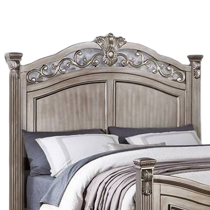 Aza Traditional Wood California King Bed, Leaf Carvings, Champagne Gold - Benzara