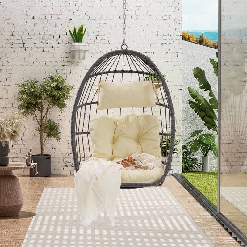 Hivvago Egg Swing Chair with Wood Frame image number 3