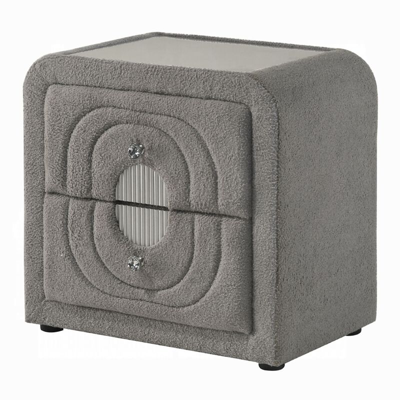 Kery Glass Top Nightstand, 2 Drawers, Teddy Sherpa Upholstery image number 0