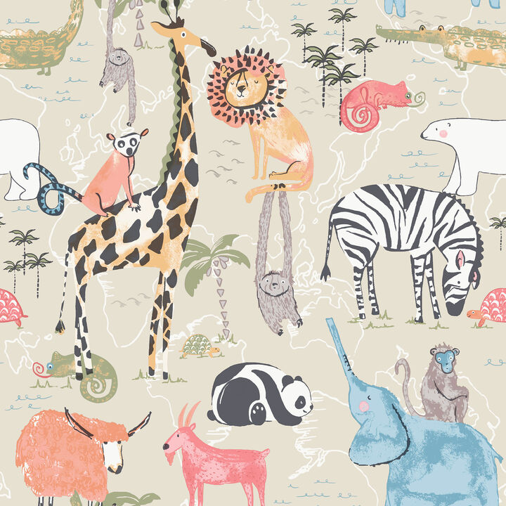 Safari Animals Beige Jungle Friends Wallpaper