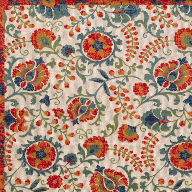 HomeRoots 10' X 14' Ivory Orange Blue Green And Red Floral Indoor Outdoor Area Rug image number 2