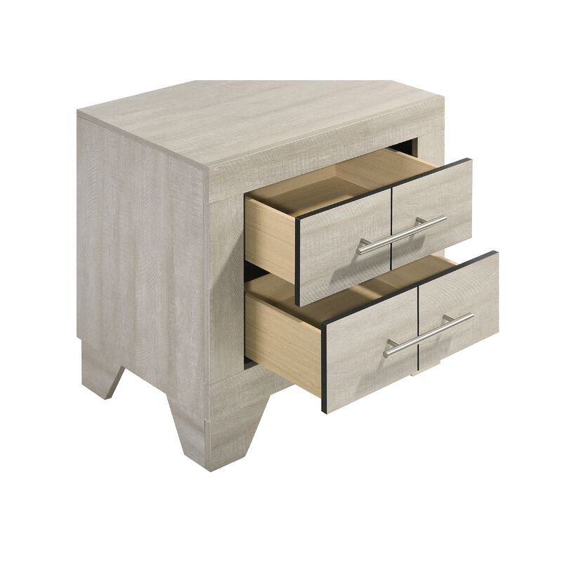 Qanto Rustic Nightstand with 2 Drawers, Chrome Handles, Cream Wood image number 5
