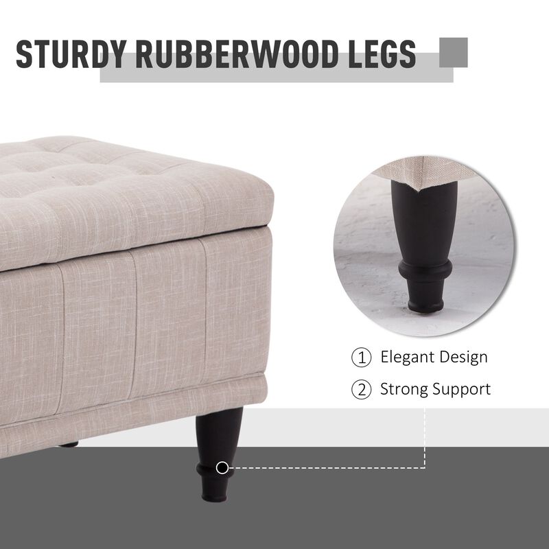 Versatile Beige Chest: 42" Tufted Linen Ottoman Bench with Soft Close Lid