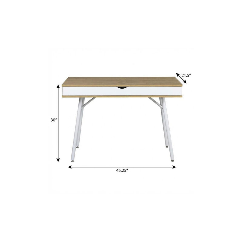 HomeRoots 45" Oak and White Wood and Steel Computer Desk image number 4