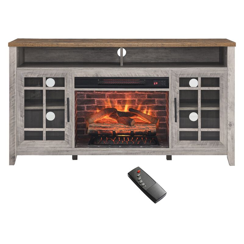 MONDAWE 55 Inch TV Media Stand with Electric Fireplace KD Inserts Heater,Gray Wash Color