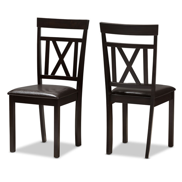 Baxton Studio Rosie Modern Dark Brown Faux Leather Upholstered Dining Chairs Set of 2
