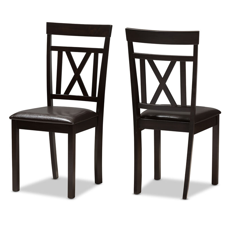 Baxton Studio Rosie Modern Dark Brown Faux Leather Upholstered Dining Chairs Set of 2