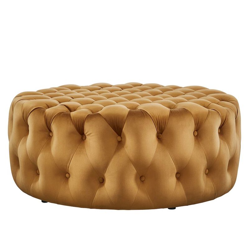 Amour Tufted Button Large Round Performance Velvet Ottoman image number 2