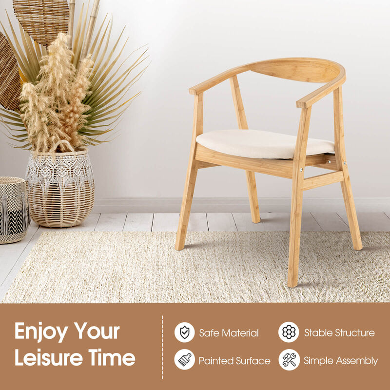 Bamboo Accent Chair with Armrest and Curved Backrest-Natural